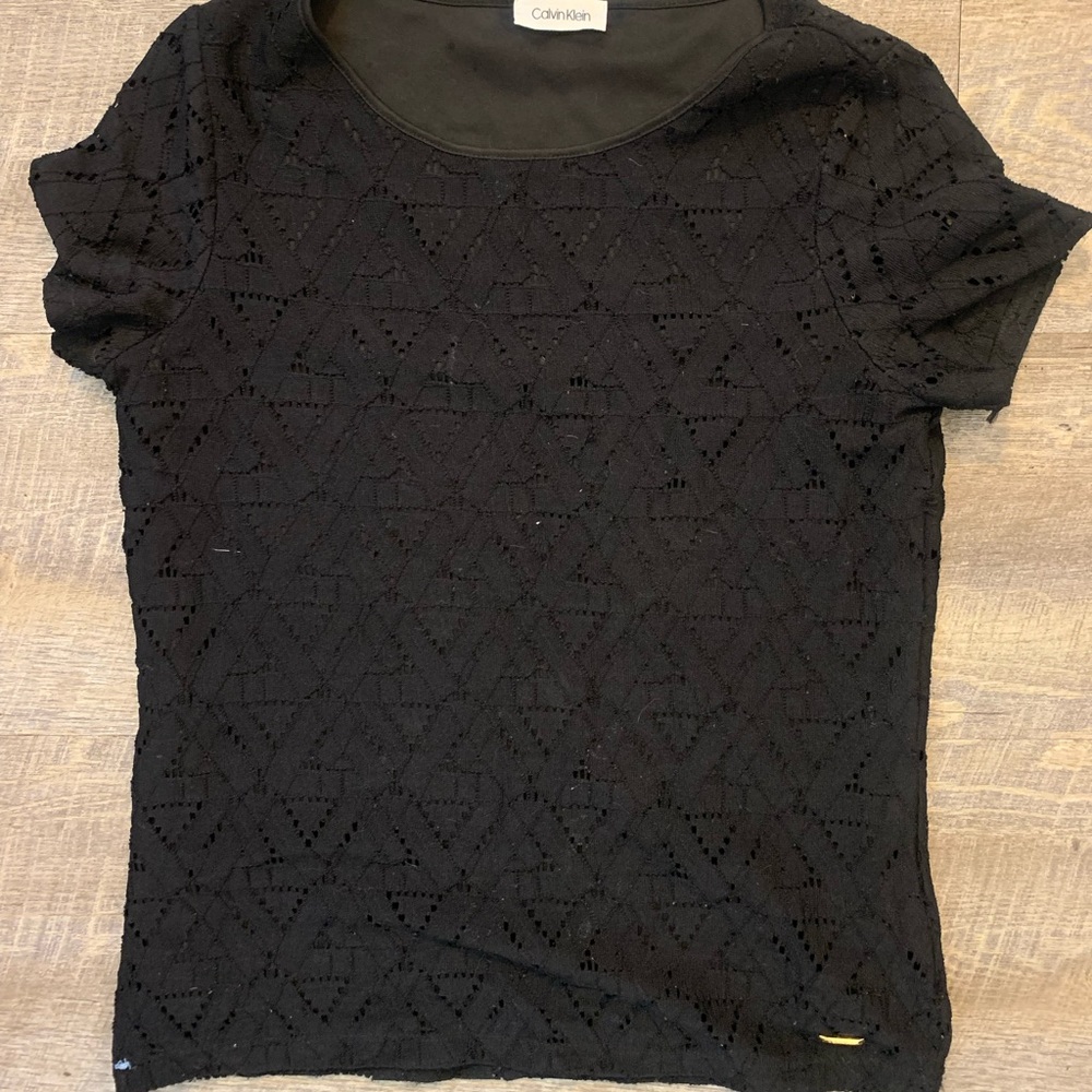 Calvin Klein Black Lace Blouse Size Small